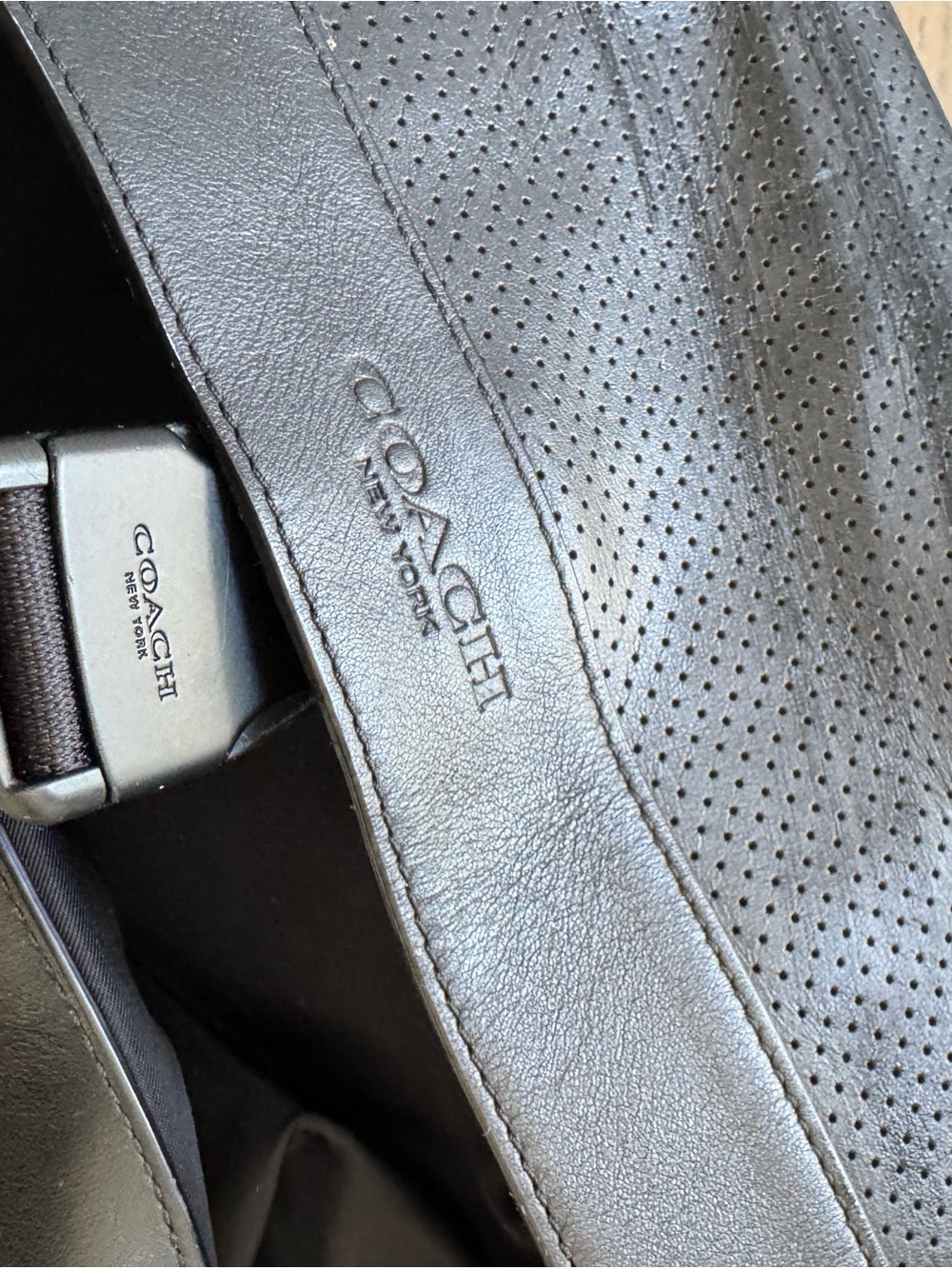 Coach Men's Black Perforated Leather Messenger Bag